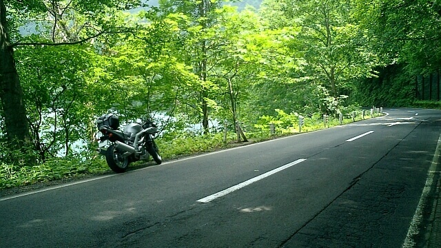 気持ちよく走れる湖岸沿い